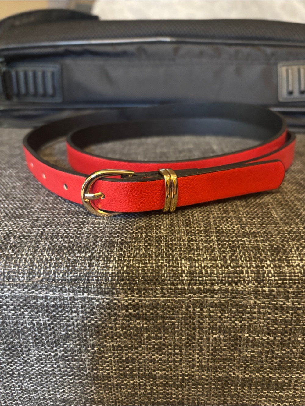 Tahari Red Slim Women's Belt with Gold Buckle